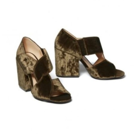 green velvet block heels